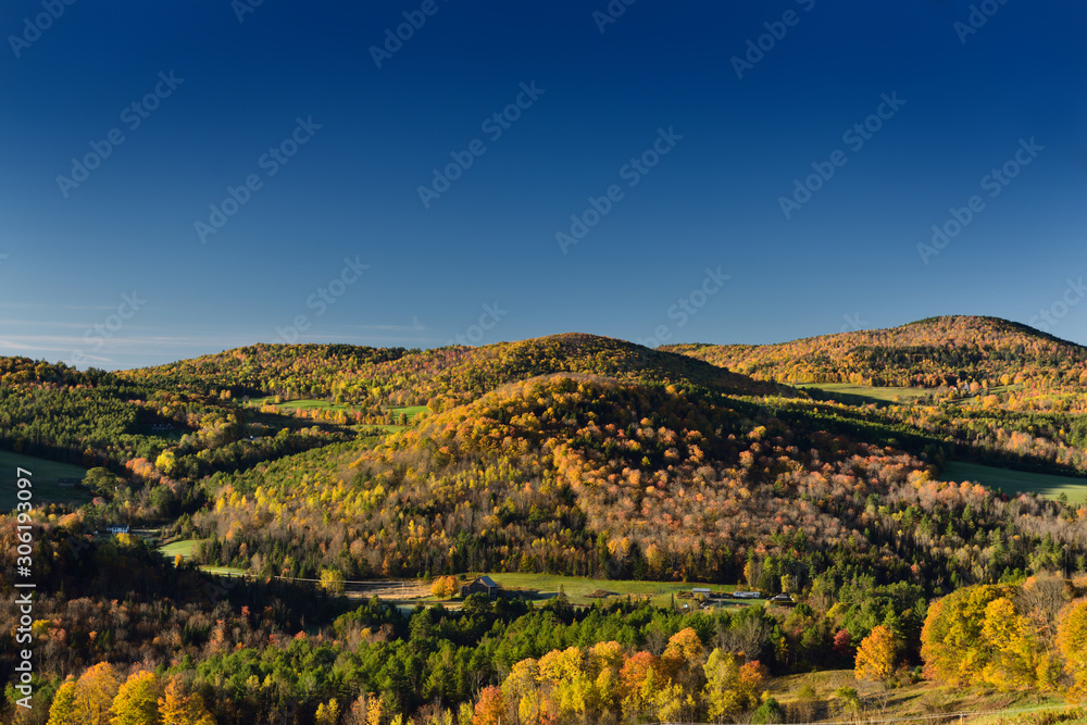 Barnet Center Vermont hills at sunrise with Fall colors
