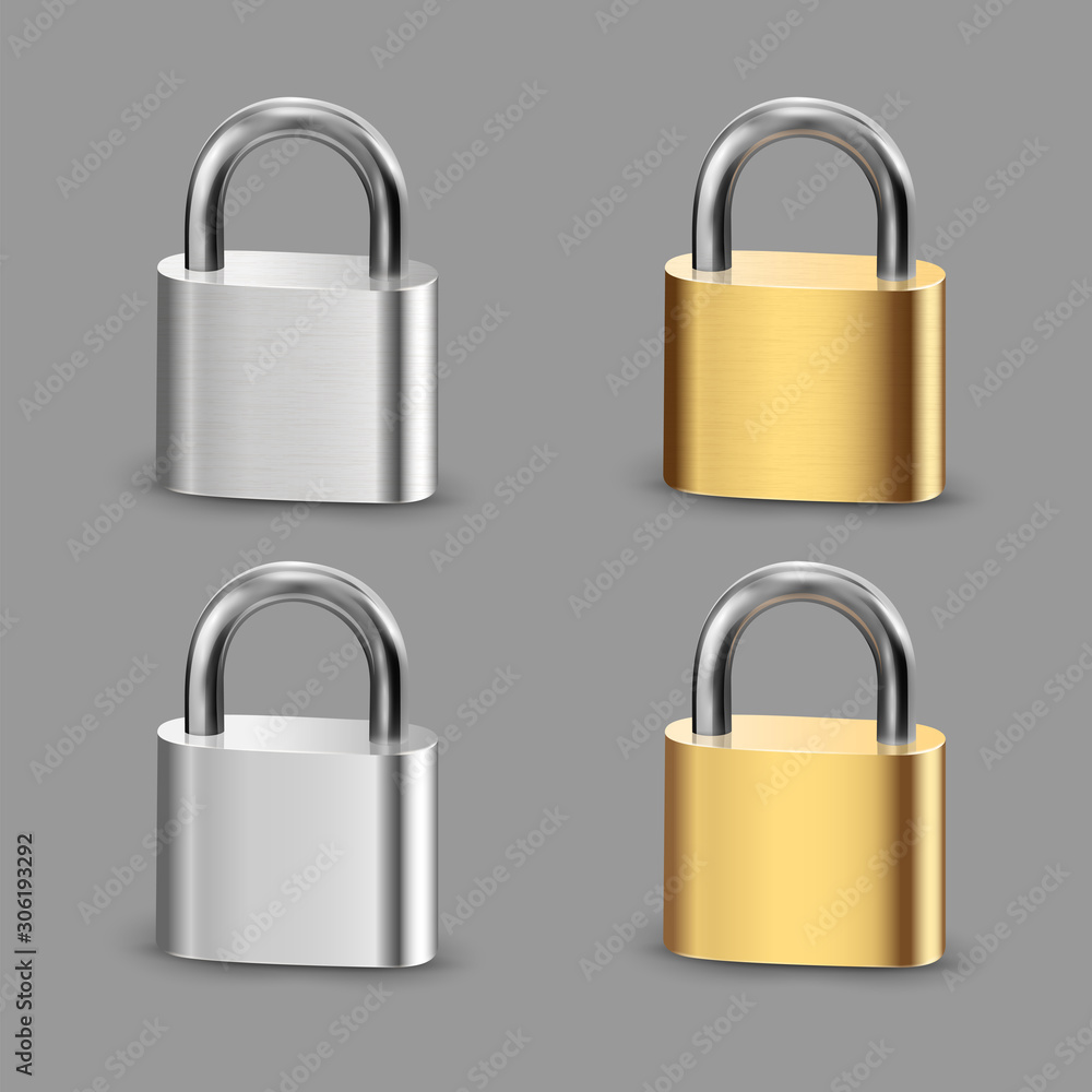 Padlock Icon Set, closed padlocks metal gold, silver Padlock Icon Set, closed padlocks metal gold, silver