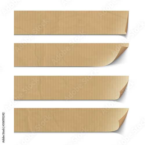 Old paper banners with different bent corners and shadows