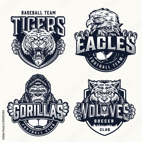 Football and baseball clubs vintage emblems