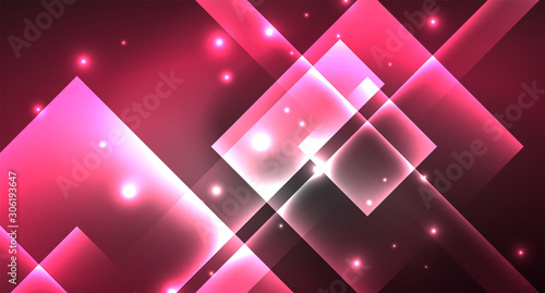 Neon shiny color squares on black, modern template