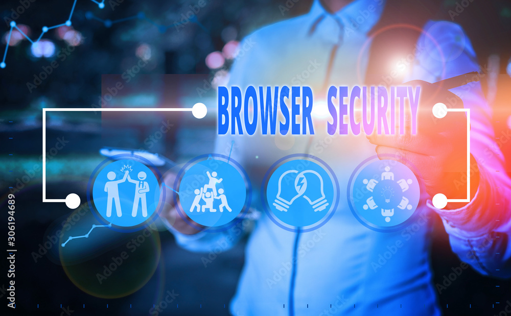 Writing note showing Browser Security. Business concept for security to web browsers in order to protect networked data Writing note showing Browser Security. Business concept for security to web browsers in order to protect networked data