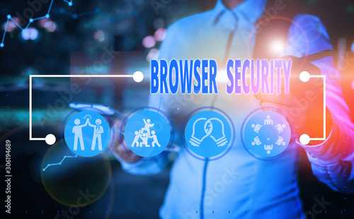 Writing note showing Browser Security. Business concept for security to web browsers in order to protect networked data photo