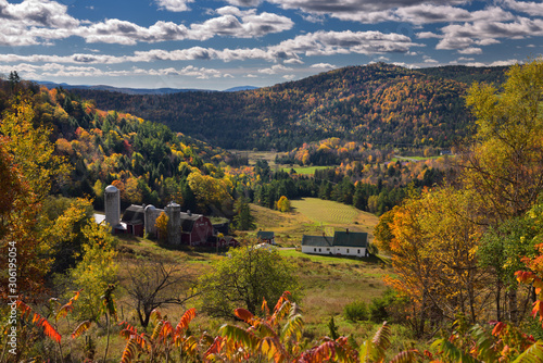 Hillside Acres farm valley fields Barnet Center Vermont with Fall colors and Anderson Hill photo