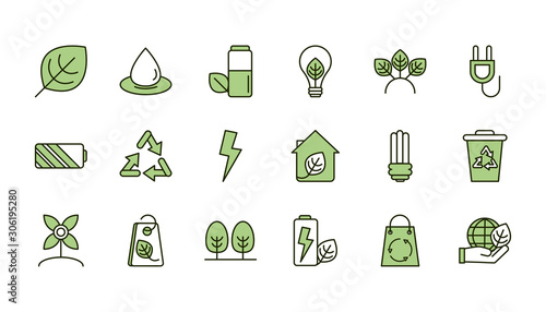 environment ecology icons collection line and fill
