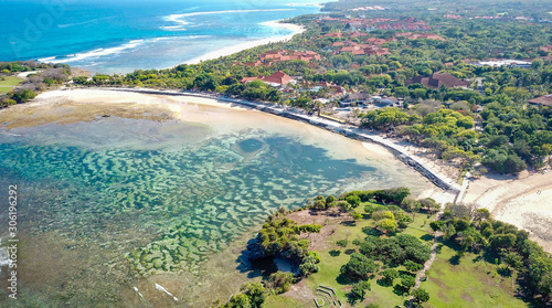 A beautiful aerial view of Nusa Dua beach in Bali  Indonesia
