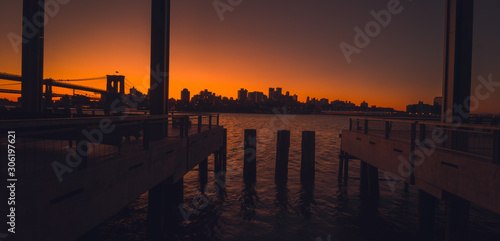 sunset sun new york bridge sky dusk ocean city pier