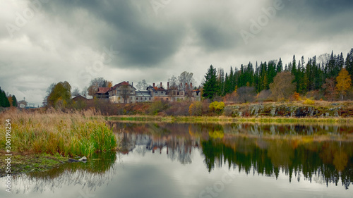  Russia, Karelia the city of Sortavala. Abandoned historic hospital building in fall time
