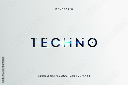 Plakat techno Streszczenie technologii futurystyczna czcionka alfabetu. cyfrowej przestrzeni typografii wektorowy ilustracyjny projekt