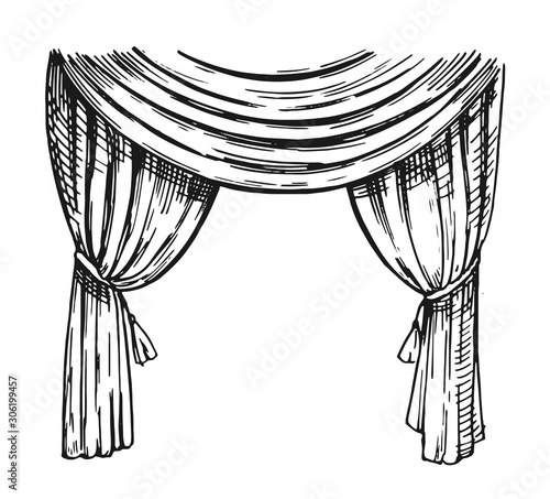 Curtain sketch. Outline with transparent background. Hand drawn illustration converted to vector