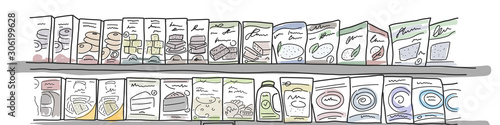 Flat banner shelf with pastry in store, slide.