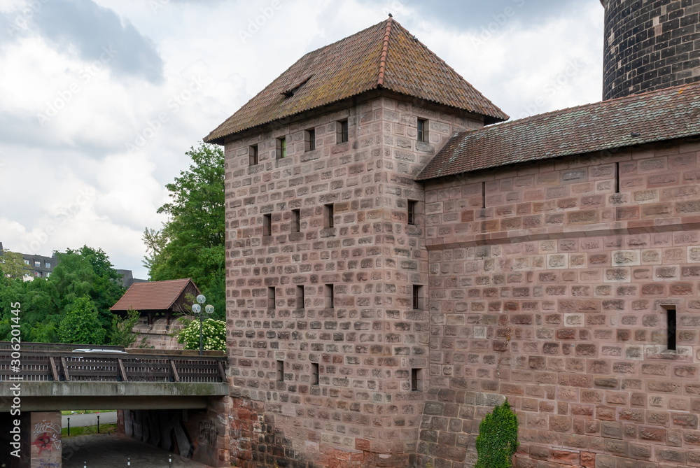 wall of old town and tower in Nuremberg