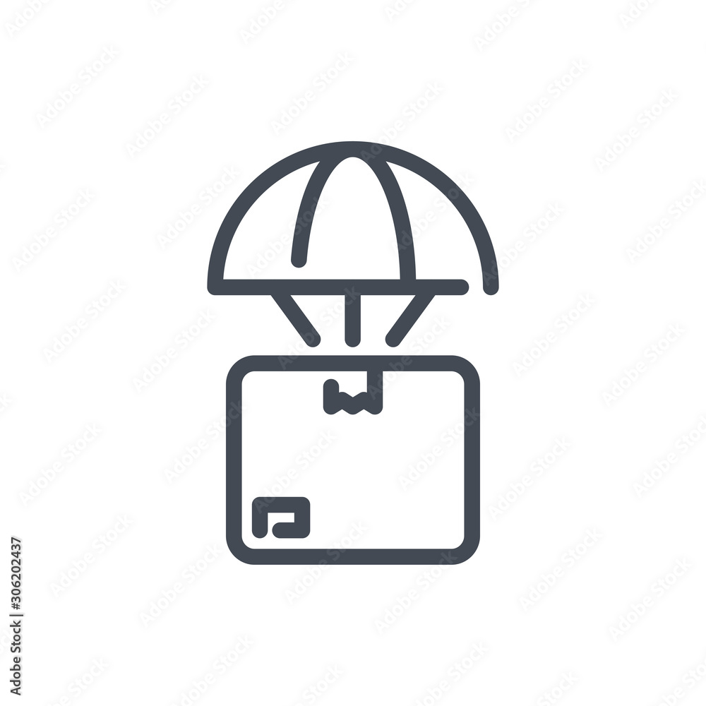 Drop shipping service line icon. Delivery box with parachute vector outline sign. Drop shipping service line icon. Delivery box with parachute vector outline sign.