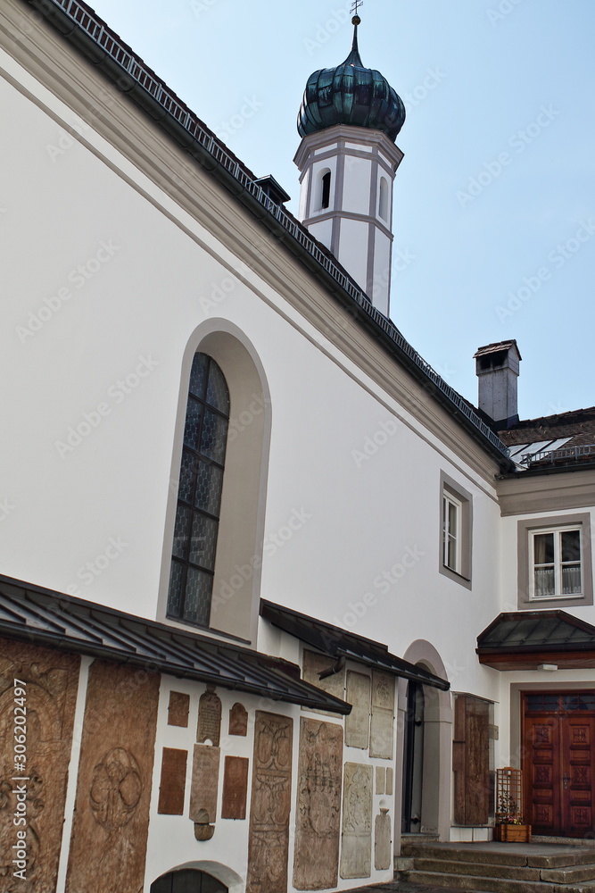 Left view of the road past the parish church near the castle.