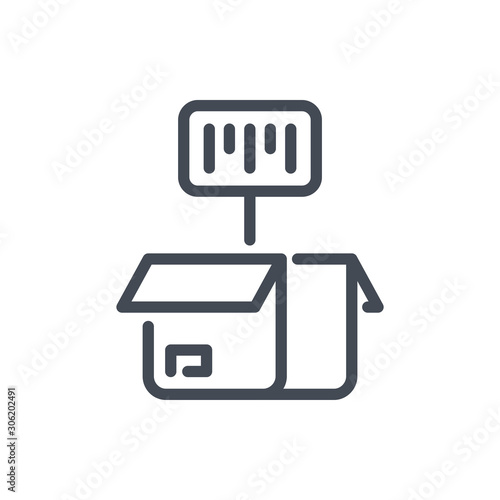 Package tracking line icon. Box with tracking code, barcode vector outline sign.