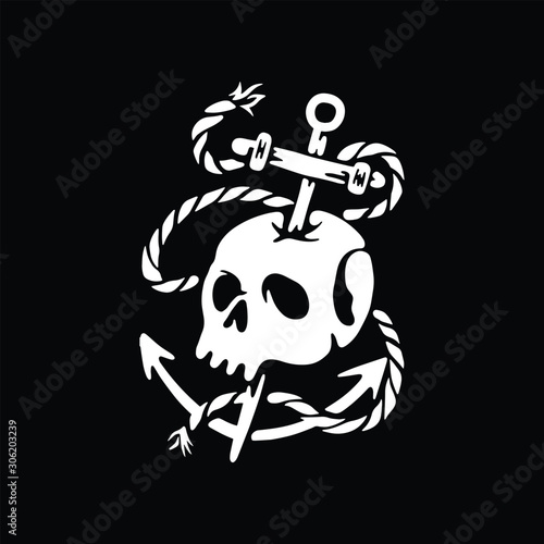 Skull Anchor Graphic Illustration Vector Art T-shirt Design