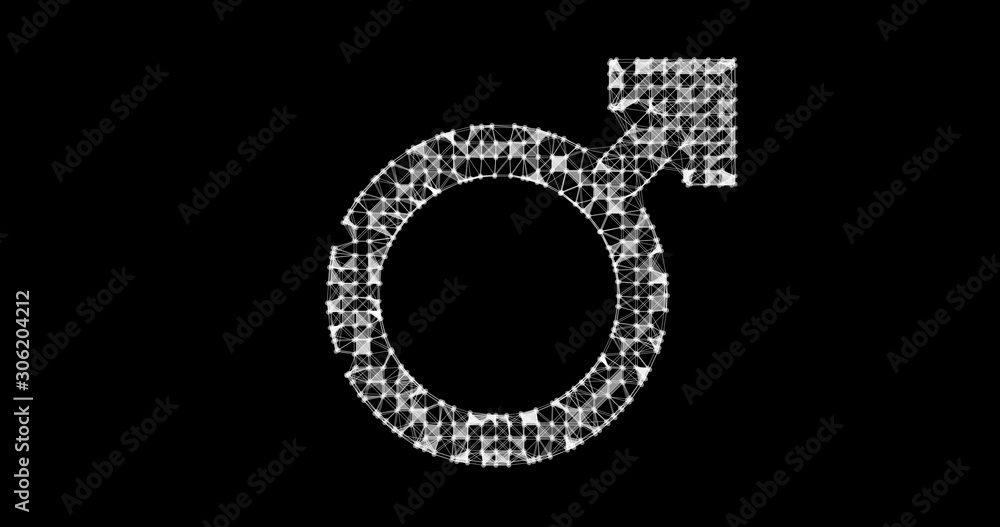 Gender icon. Male and female sex symbols. Illustration in the form of a starry sky or space, consisting of points, lines, and shapes in the form of stars with destruct shapes. Gender equal. Gender icon. Male and female sex symbols. Illustration in the form of a starry sky or space, consisting of points, lines, and shapes in the form of stars with destruct shapes. Gender equal.