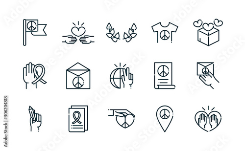 peace and human rights icons set line