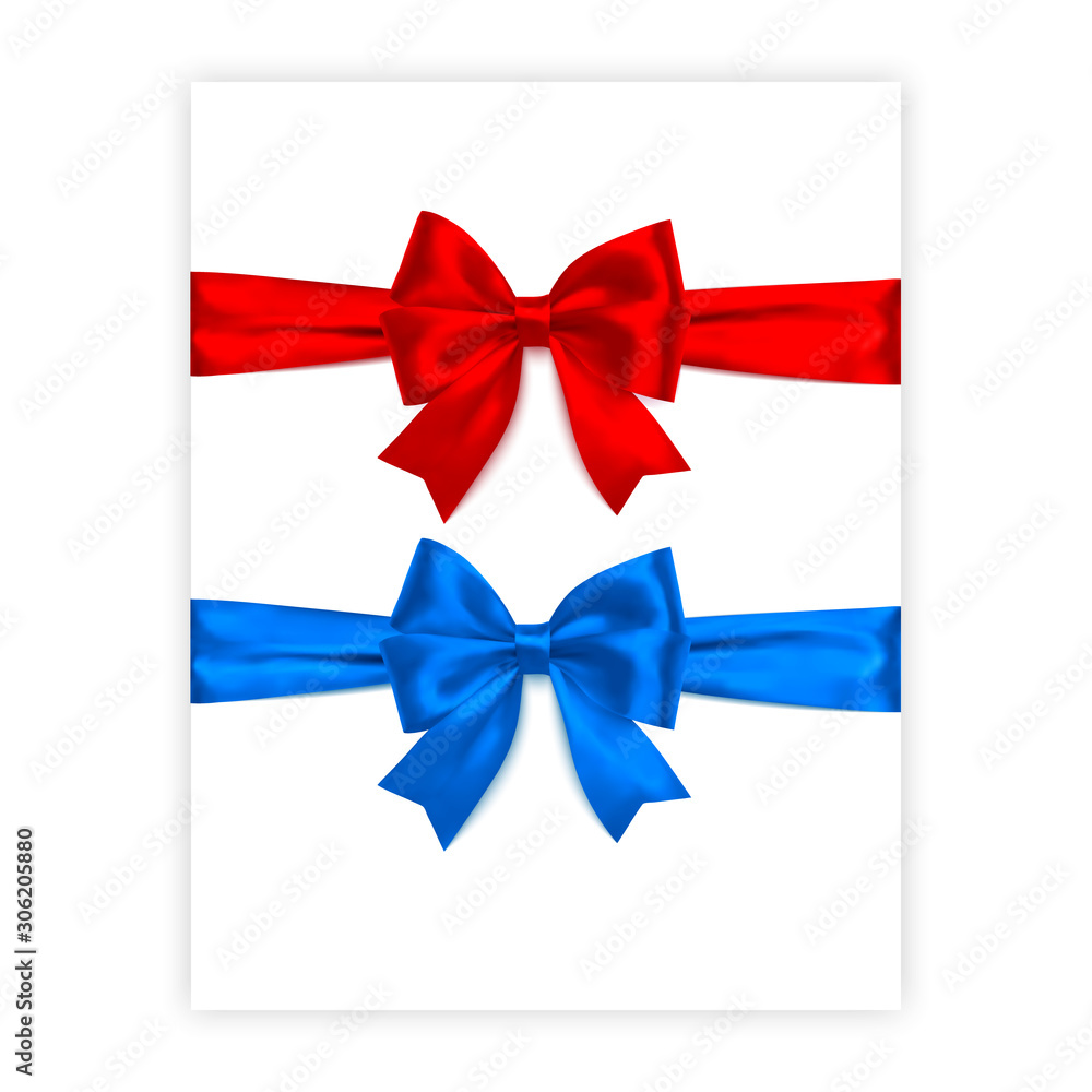 Set of bows of red and blue colors isolated on white background, vector made from silk Set of bows of red and blue colors isolated on white background, vector made from silk
