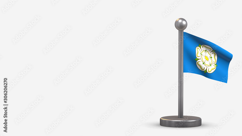 Yorkshire 3D waving flag illustration on tiny flagpole. Yorkshire 3D waving flag illustration on tiny flagpole.