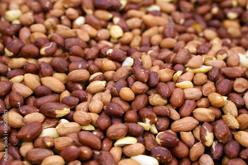 Roasted peanuts for food textures. Harvest, background. Selective focus
