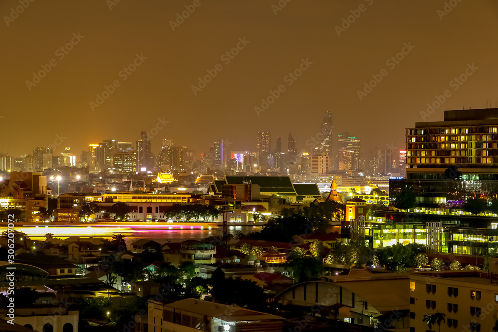 city at night on jaophaya river