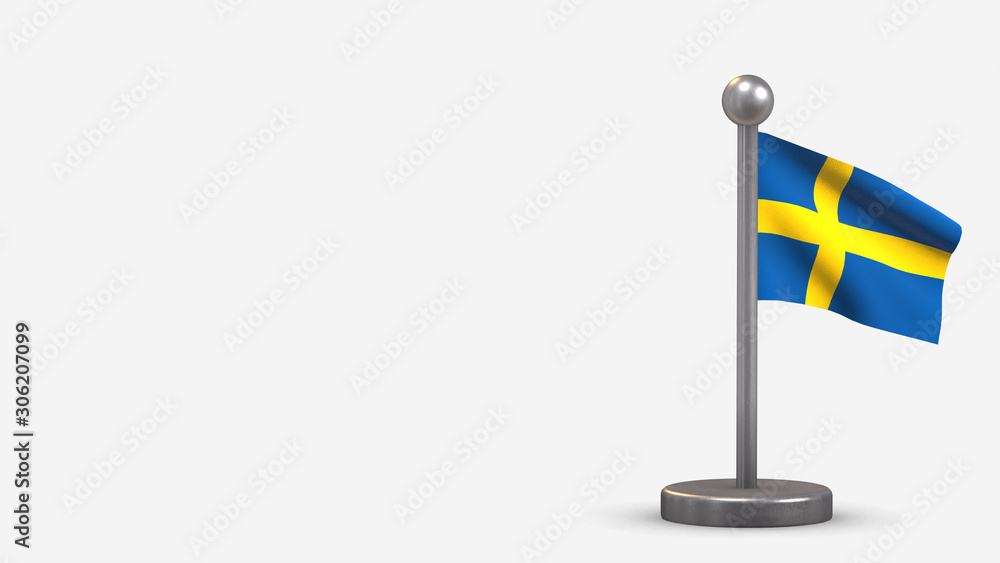 Sweden 3D waving flag illustration on tiny flagpole. Sweden 3D waving flag illustration on tiny flagpole.