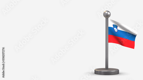 Slovenia 3D waving flag illustration on tiny flagpole.