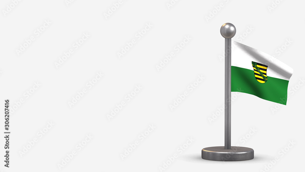 Fototapeta premium Saxony-Anhalt 3D waving flag illustration on tiny flagpole.