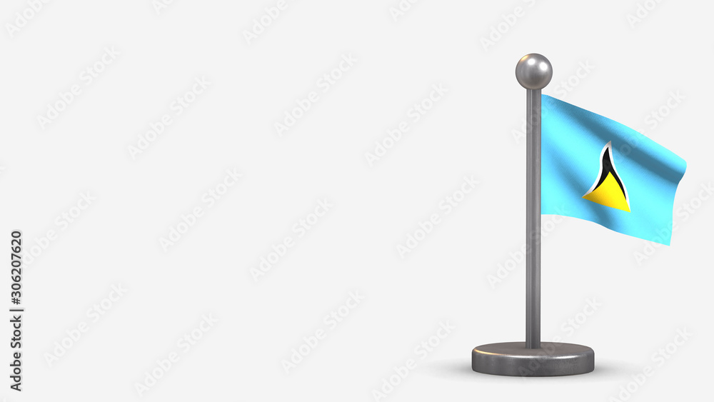 Saint Lucia 3D waving flag illustration on tiny flagpole. Saint Lucia 3D waving flag illustration on tiny flagpole.