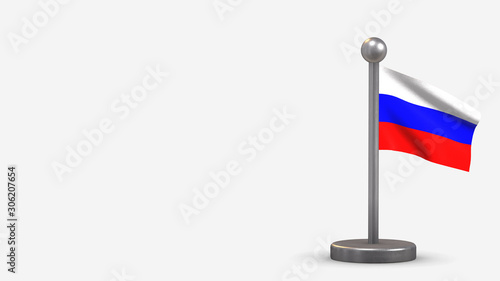 Russia 3D waving flag illustration on tiny flagpole.