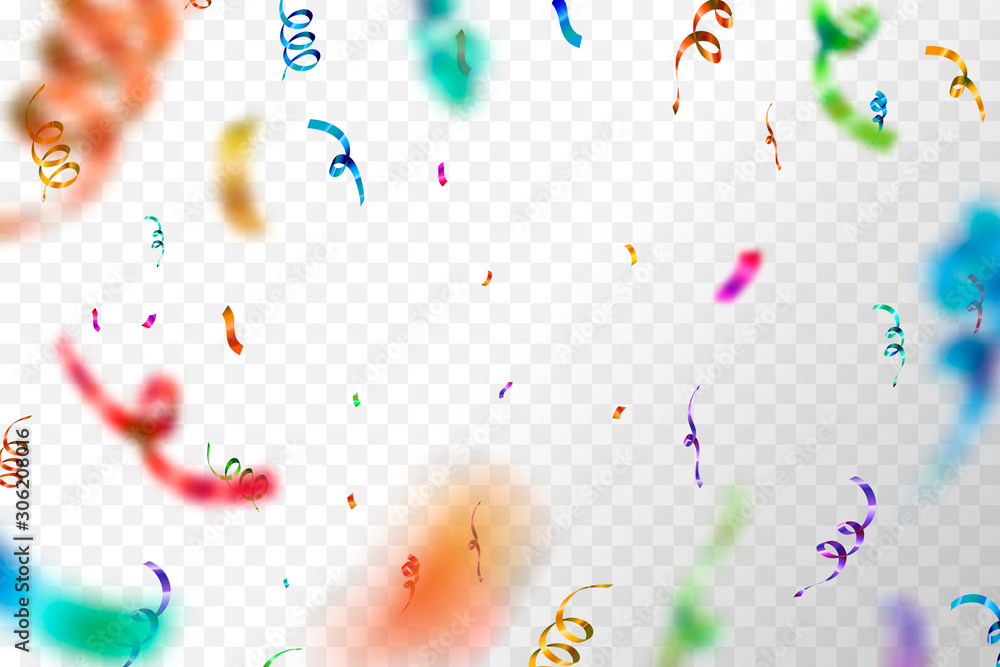 Colorful confetti on transparent background, anniversary party background Colorful confetti on transparent background, anniversary party background