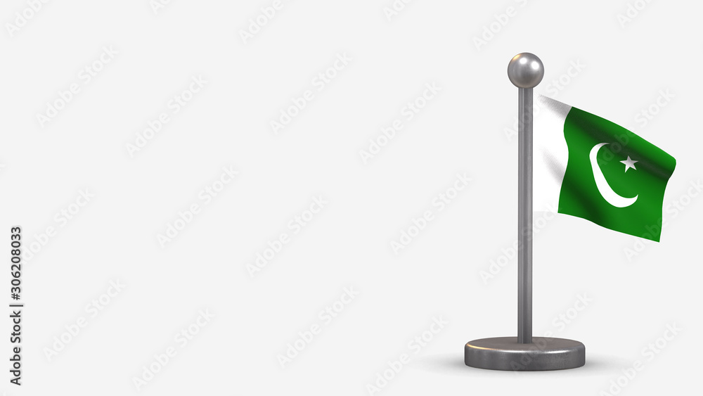 Pakistan 3D waving flag illustration on tiny flagpole. Pakistan 3D waving flag illustration on tiny flagpole.