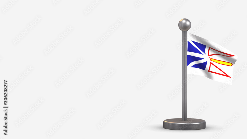 Fototapeta premium Newfoundland And Labrador 3D waving flag illustration on tiny flagpole.