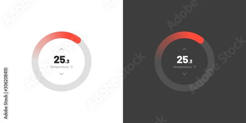 Control knob used for regulating. Dashboard UI and UX Kit. Control center design. Progress bar. Temperature control. Eps 10.