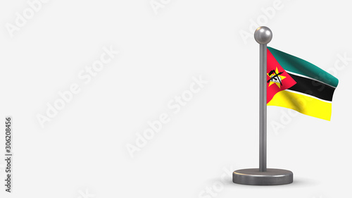 Mozambique 3D waving flag illustration on tiny flagpole.