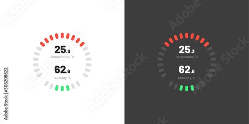 Control knob used for regulating. Dashboard UI and UX Kit. Control center design. Progress bar. Temperature control. Eps 10.