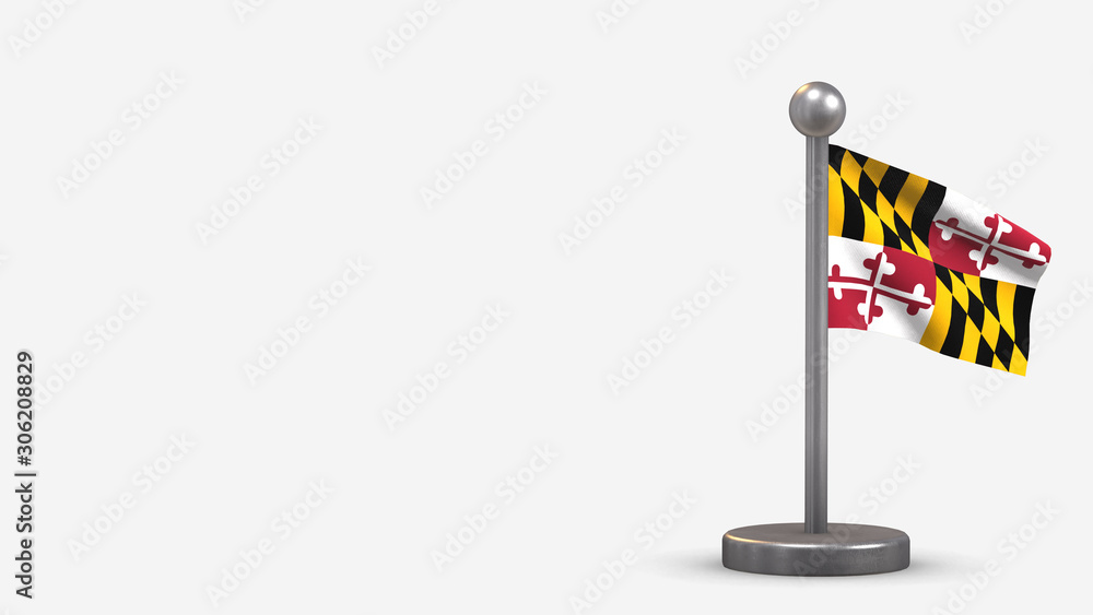 Maryland 3D waving flag illustration on tiny flagpole. Maryland 3D waving flag illustration on tiny flagpole.