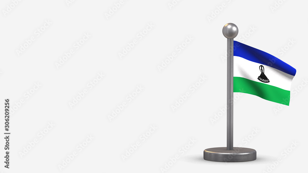 Lesotho 3D waving flag illustration on tiny flagpole. Lesotho 3D waving flag illustration on tiny flagpole.
