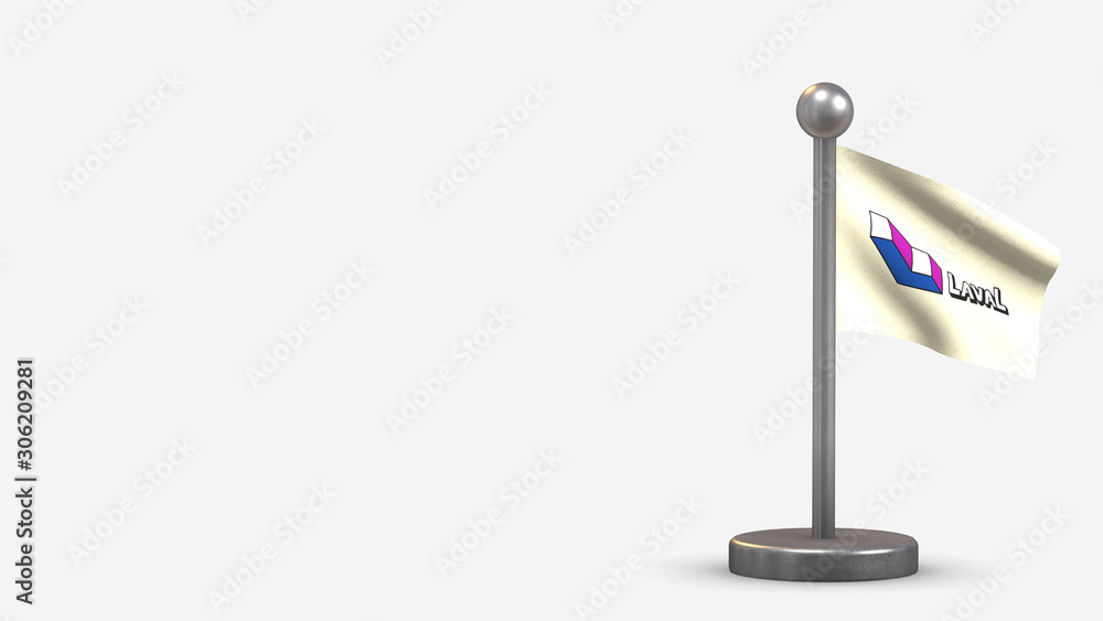 Laval Quebec 3D waving flag illustration on tiny flagpole. Laval Quebec 3D waving flag illustration on tiny flagpole.