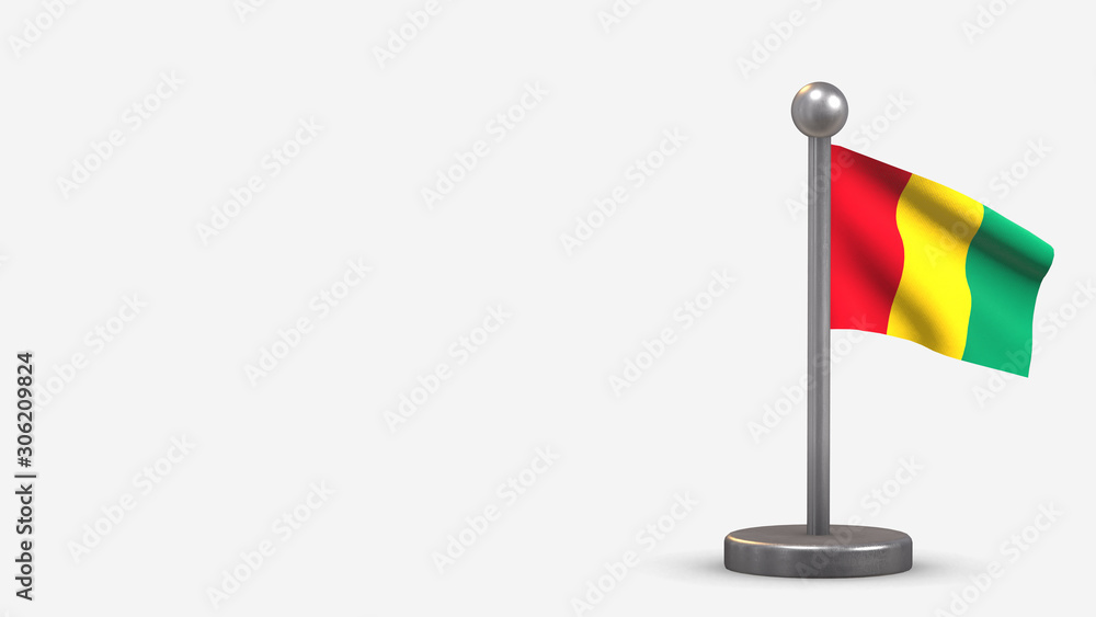 Guinea 3D waving flag illustration on tiny flagpole. Guinea 3D waving flag illustration on tiny flagpole.
