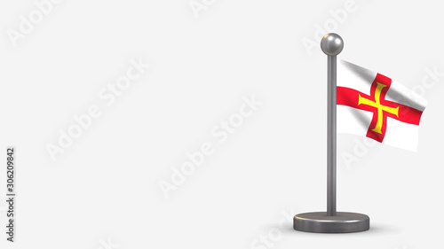 Guernsey 3D waving flag illustration on tiny flagpole.