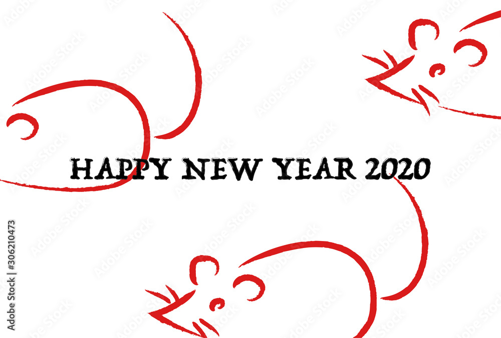 2020年子年の年賀状イラスト:  手書きネズミのデザイン