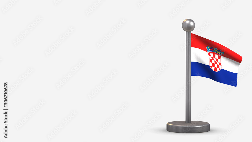 Fototapeta premium Croatia 3D waving flag illustration on tiny flagpole.