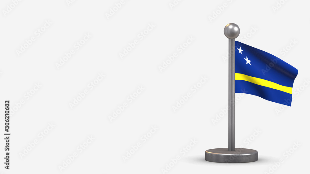 Fototapeta premium Curacao 3D waving flag illustration on tiny flagpole.