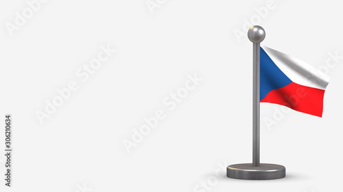 Czech Republic 3D waving flag illustration on tiny flagpole.