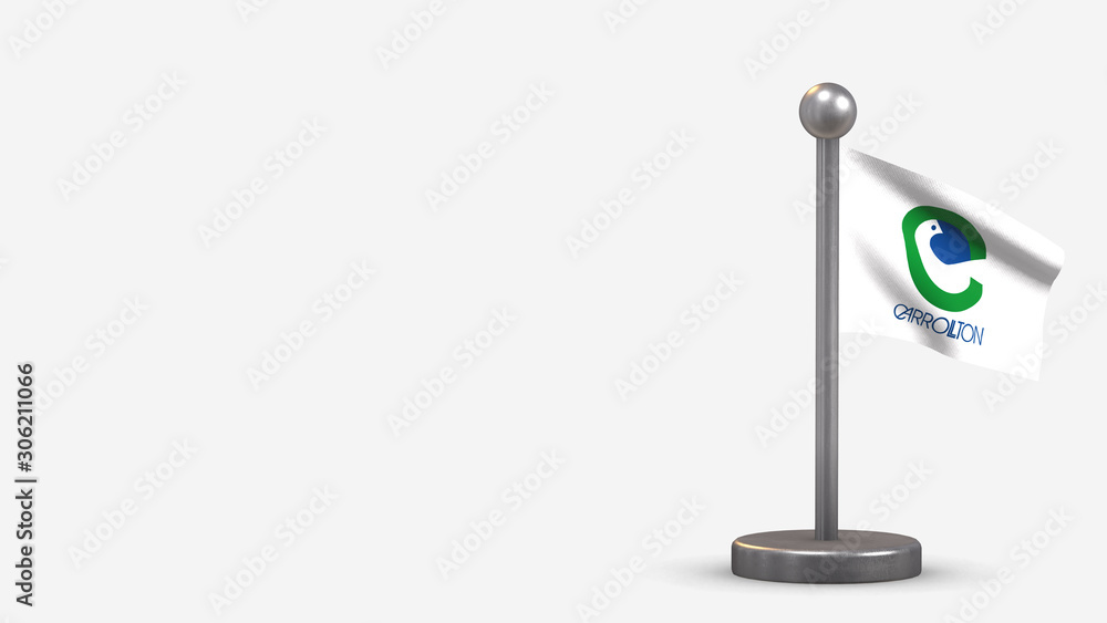 Carrollton Texas 3D waving flag illustration on tiny flagpole. Carrollton Texas 3D waving flag illustration on tiny flagpole.