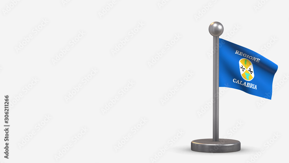 Calabria 3D waving flag illustration on tiny flagpole. Calabria 3D waving flag illustration on tiny flagpole.