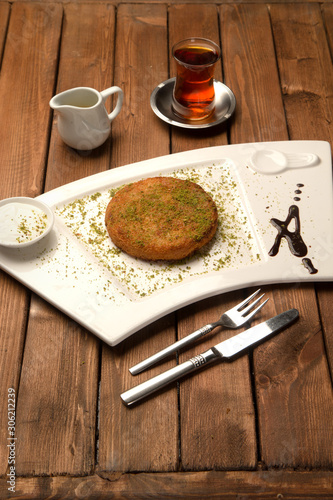 tukish delight with grated pistachios called kunefe photo