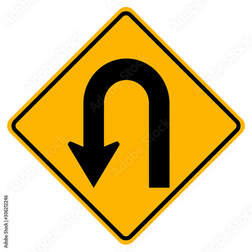 U-Turn Left Traffic Road Sign,Vector Illustration, Isolate On White Background Label. EPS10